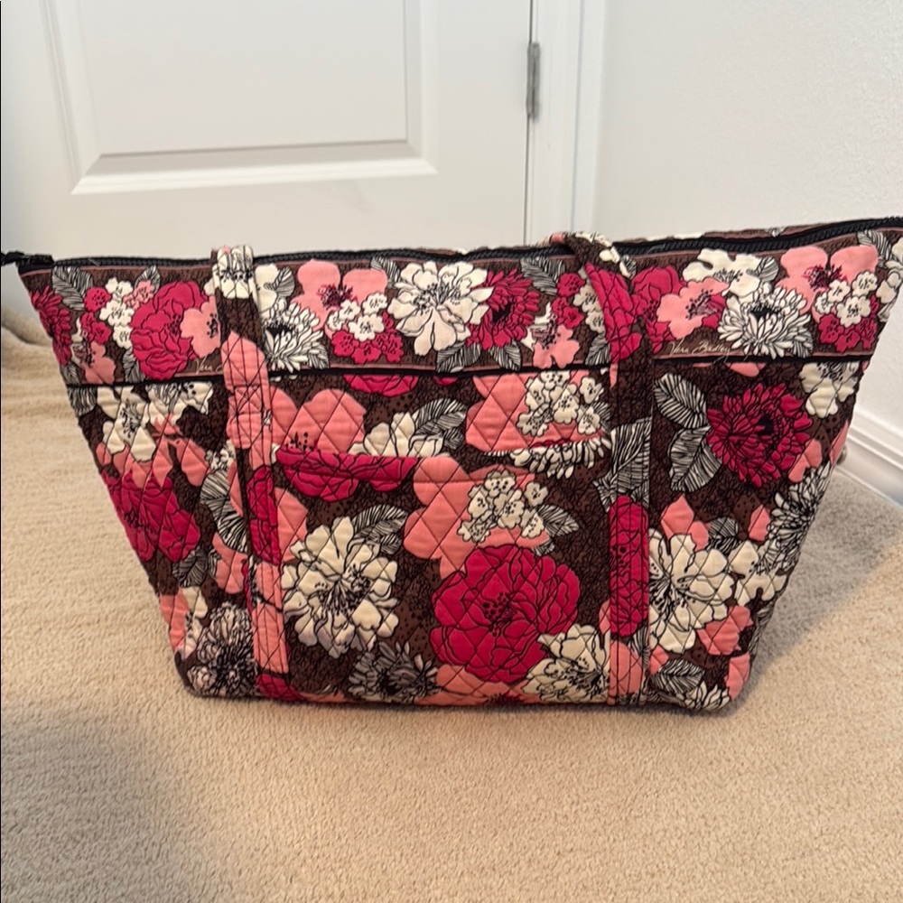 Floral Quilted Tote Bag - Pink and Brown